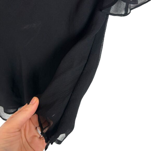 ECI New York Black Semi-Sheer Short Sleeve Blouse Women's Small V-Neck - Picture 2 of 6